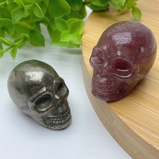 1.85" Pyrite Strawberry Skull Carvings Bulk Wholesale