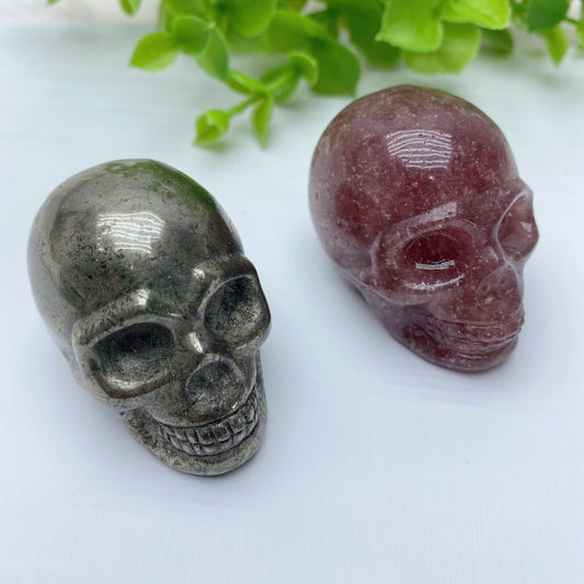 1.85" Pyrite Strawberry Skull Carvings Bulk Wholesale
