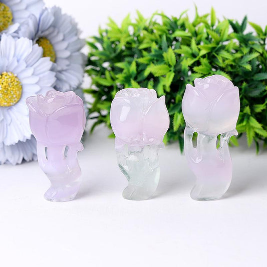 3" Natural Fluorite Rose Flower Carving for Collection Wholesale Crystals