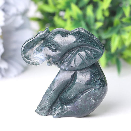 2" Moss Agate Elephant Crystal Carvings Wholesale Crystals