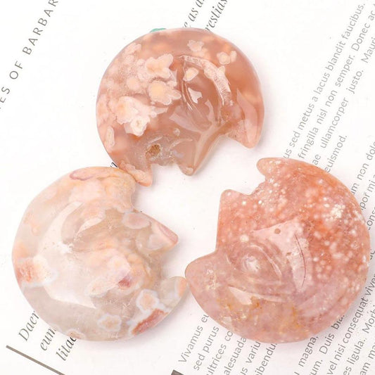Set of 3 Flower Agate Moon Shape Carvings Wholesale Crystals