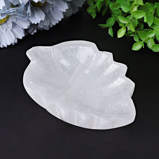 4.8" Selenite Leaf Shape Bowl Crystal Carving Wholesale Crystals