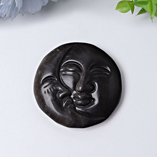 1.8" Silver Obsidian Sun Moon Crystal Carving Wholesale Crystals