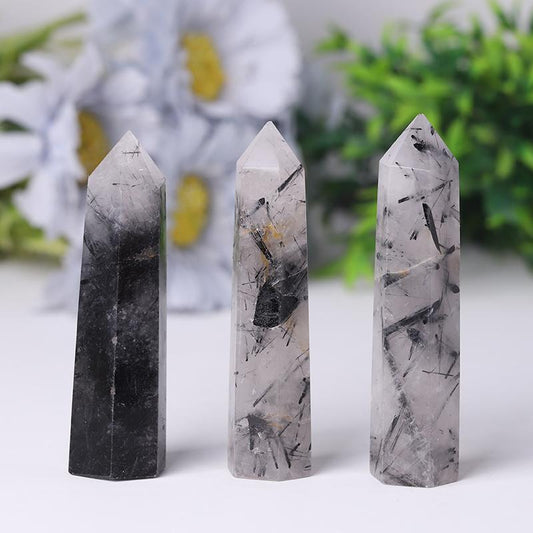 Natural Black Tourmaline in Quartz Points Healing Tower Wholesale Crystals