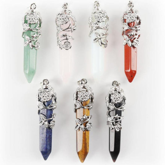 Natural Healing Flower Wrapped Crystal Point Pendant Wholesale Crystals
