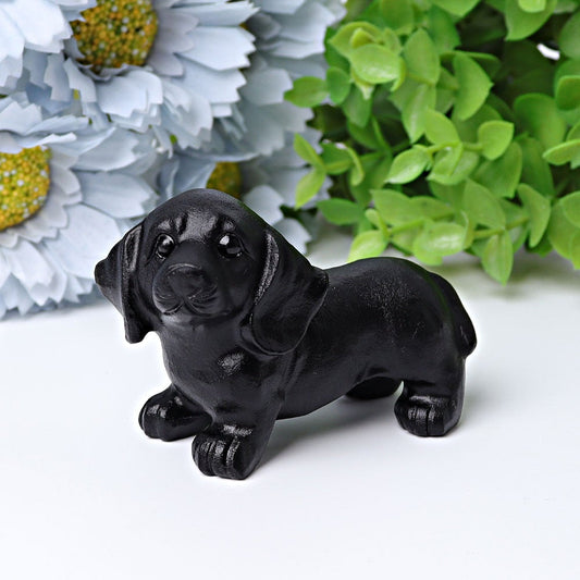 2.7" Black Obsidian Dog Crystal Carving Wholesale Crystals