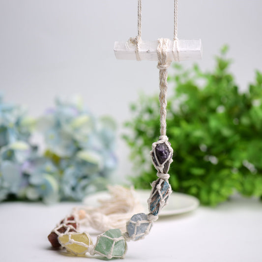 Chakra Raw Stone with Selenite Stick Crystal Hanging  Wholesale Crystals