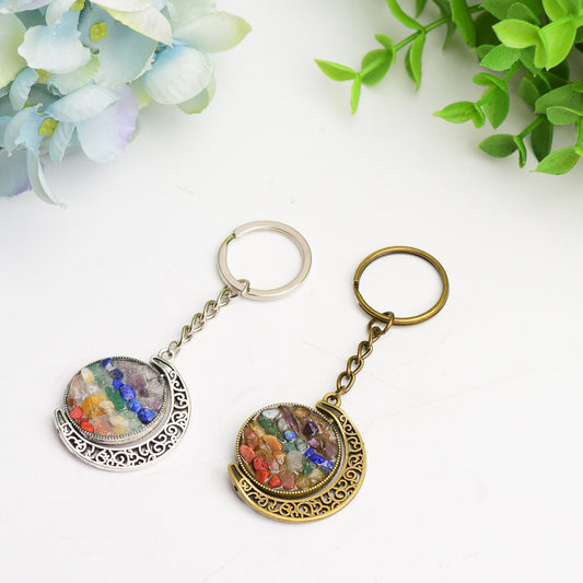 Golden Silver Moon with Chakra Key Chain  Wholesale Crystals