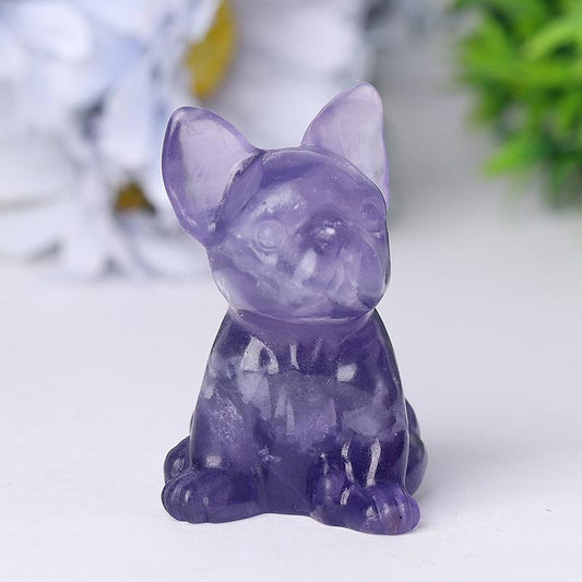 2.5" Wholesale High Quality Fluorite French Bulldog Carving Crystal Dog For Home Decor Wholesale Crystals