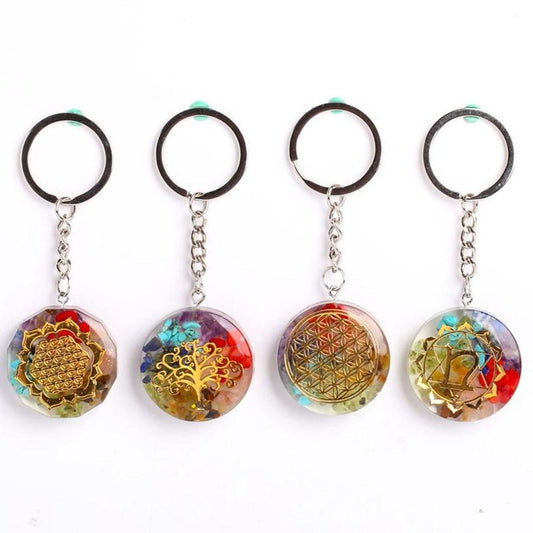 Resin Infused 7 Chakra Crystal Chips Keychain Decor Wholesale Crystals