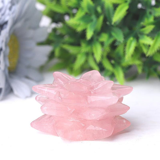 2" Rose Quartz Flower Crystal Carvings Wholesale Crystals