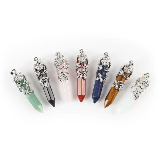 Hexagonal Wire Wrapped Pointed Quartz Pendant Wholesale Crystals