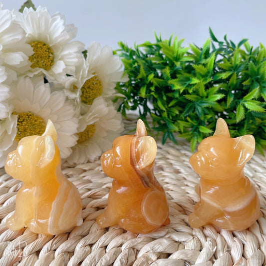 2.4" High Quality Yellow Calcite French Bulldog Carving Crystal Dog For Home Decor Wholesale Crystals