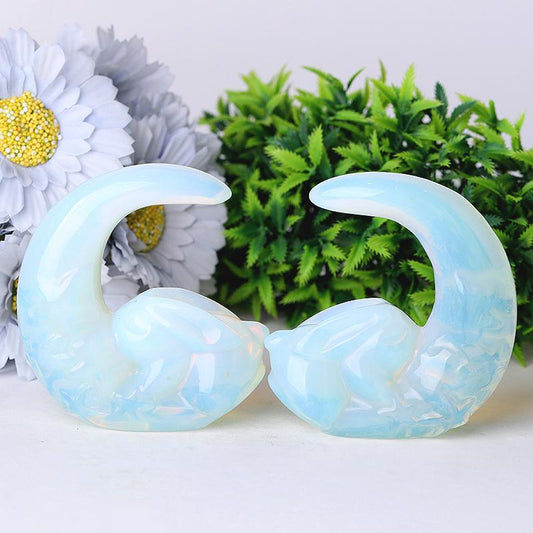 3" Opalite Moon with Rabbit Crystal Carvings Wholesale Crystals