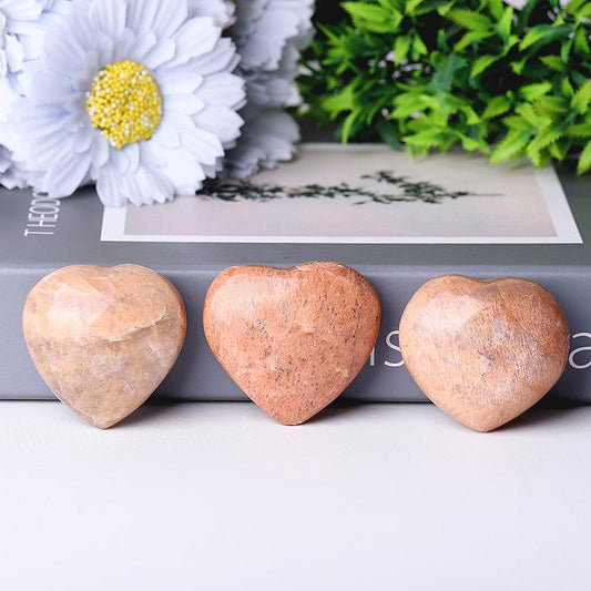 2.0"Peach Moonstone Heart Shape Crystal Carvings Wholesale Crystals