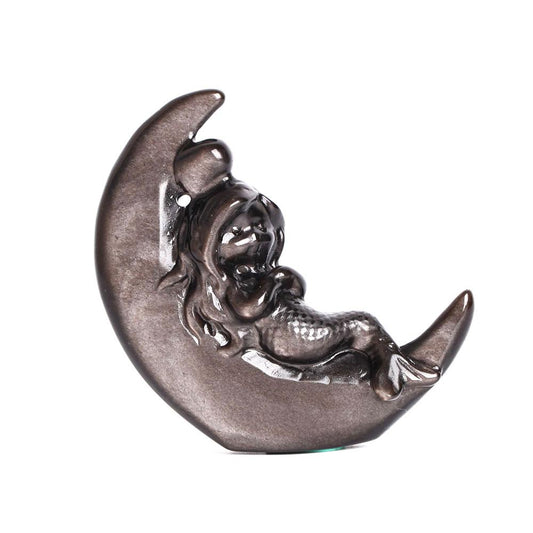 Silver Obsidian Moon with Mermaid Carving Decor Wholesale Crystals