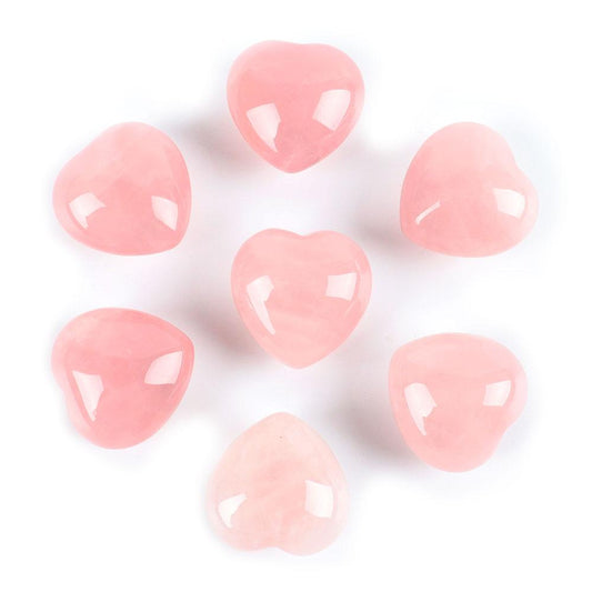 Set of 7 Rose Quartz Heart Shape Crystal Carvings 1" Wholesale Crystals