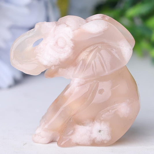 2" Flower Agate Elephant Crystal Carvings Wholesale Crystals