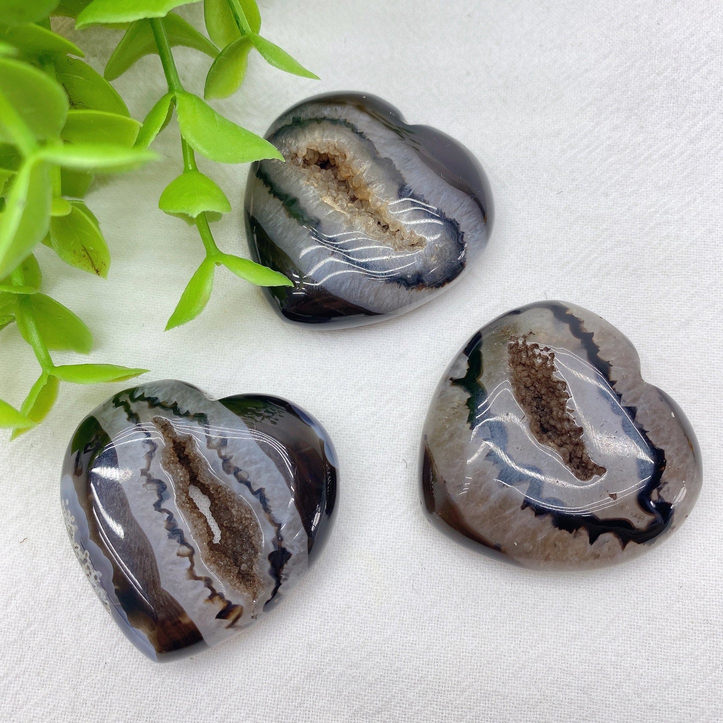 1.5" Druzy Black Agate Heart Bulk Wholesale