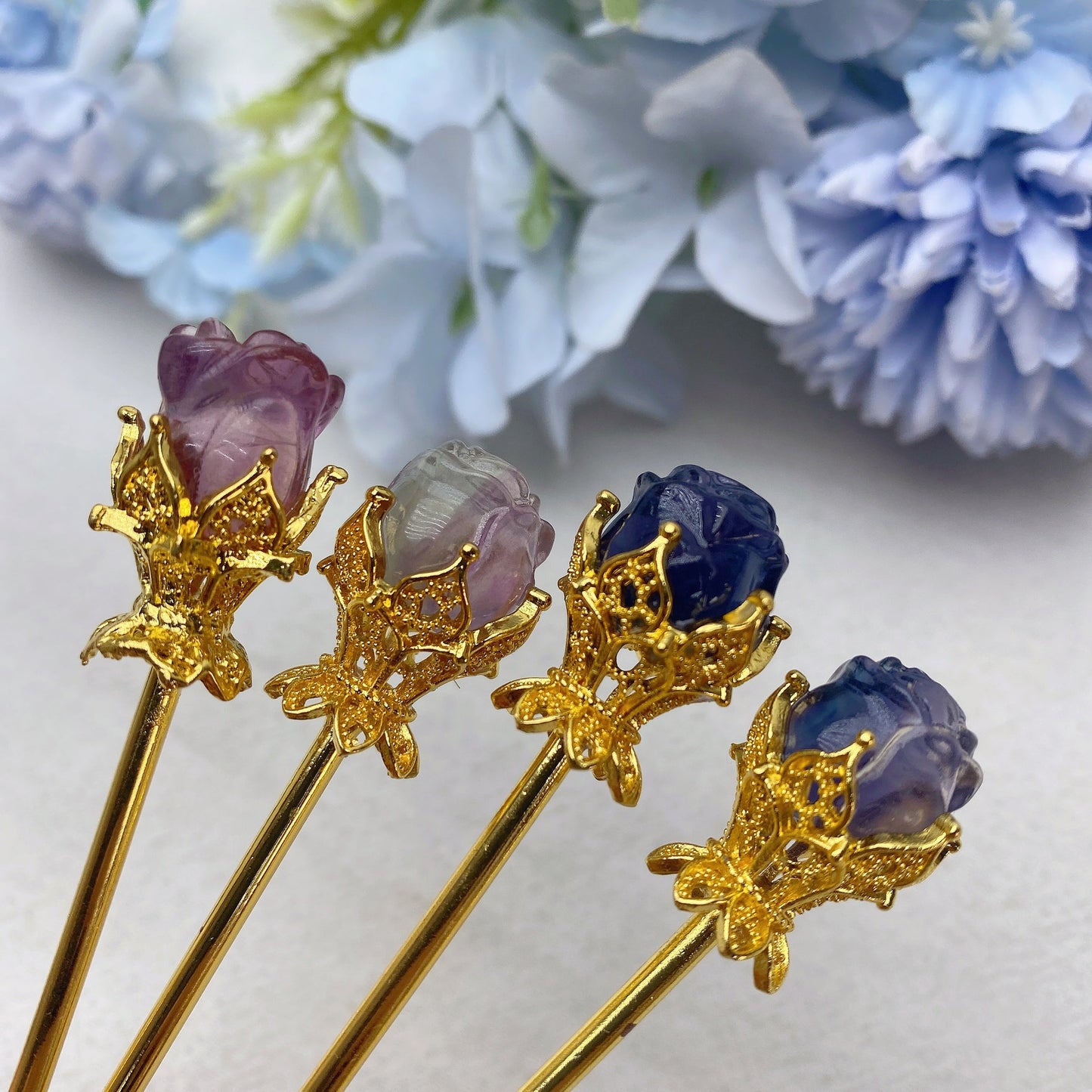 5.5" Fluorite Rose Hairpin Bulk Wholesale