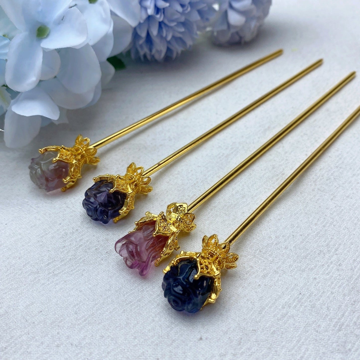 5.5" Fluorite Rose Hairpin Bulk Wholesale