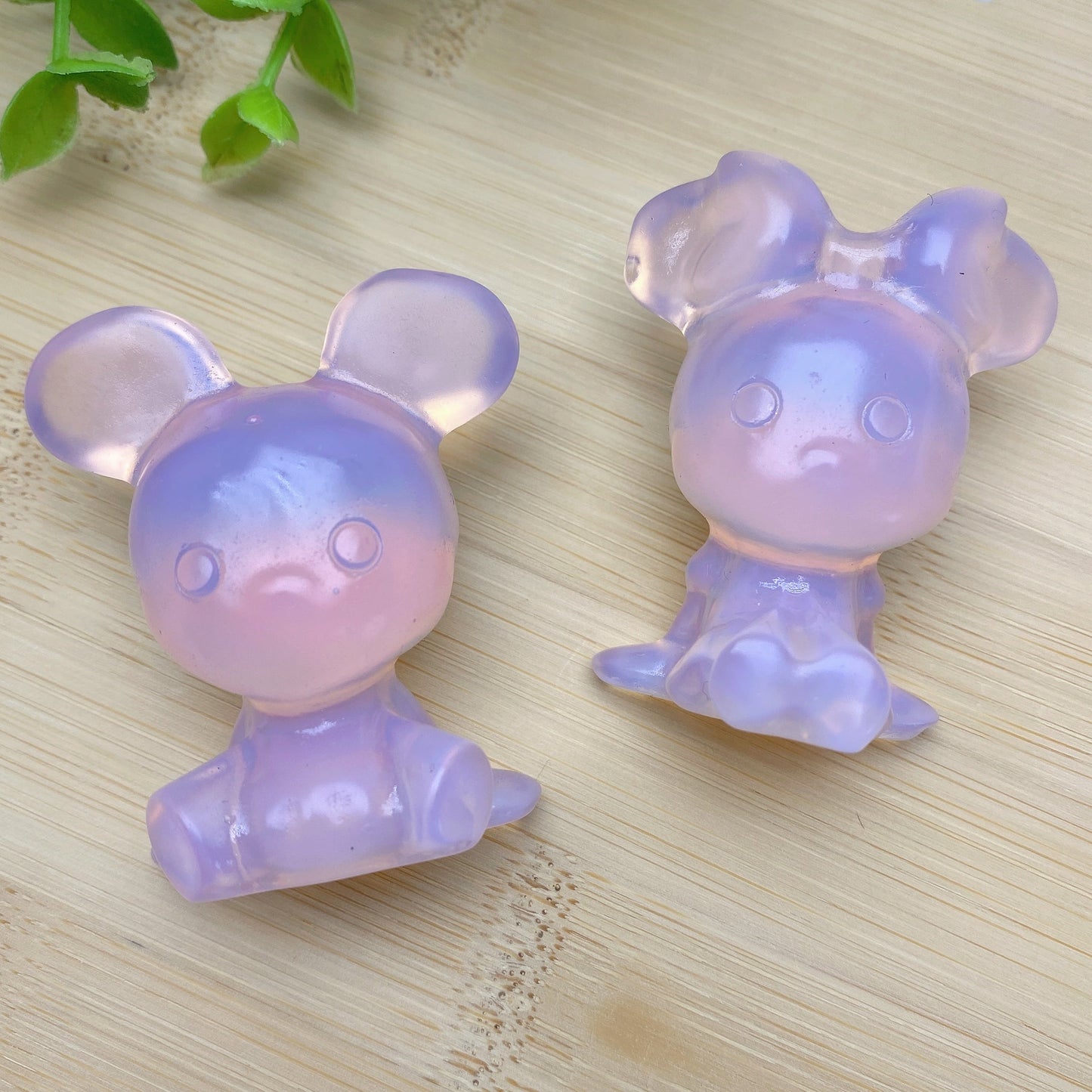 1.9" Pink Opalite Mickey Minie Carvings Bulk Wholesale