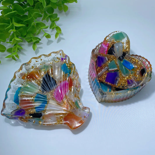 Resin Shell Bowl Resin Gift Box Coulorful Agate Chips Infused Bulk Wholesale