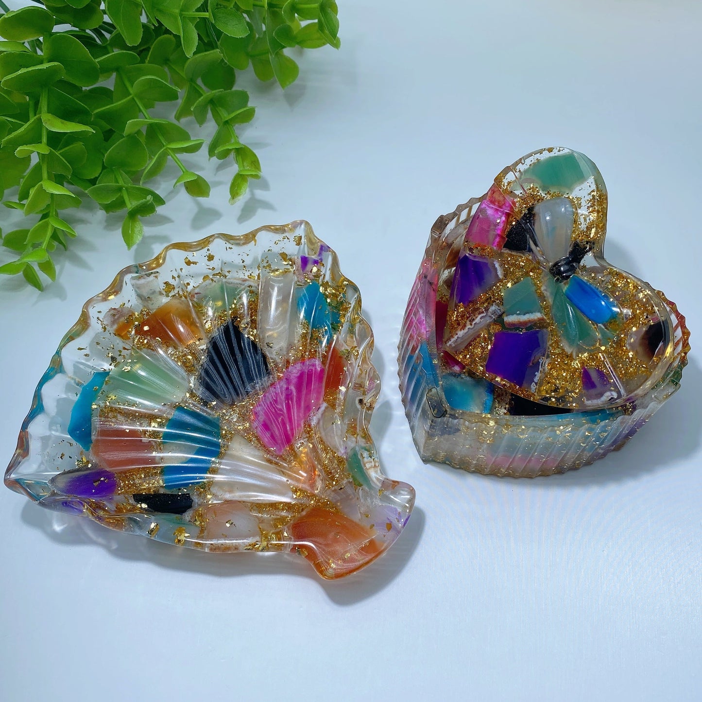 Resin Shell Bowl Resin Gift Box Coulorful Agate Chips Infused Bulk Wholesale