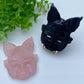 3.3" Rose Quartz Silver Obsidian Cat Mask Carvings Bulk Wholesale