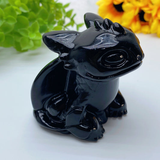 3.0" Black Obsidian Toothless Carving Bulk Wholesale