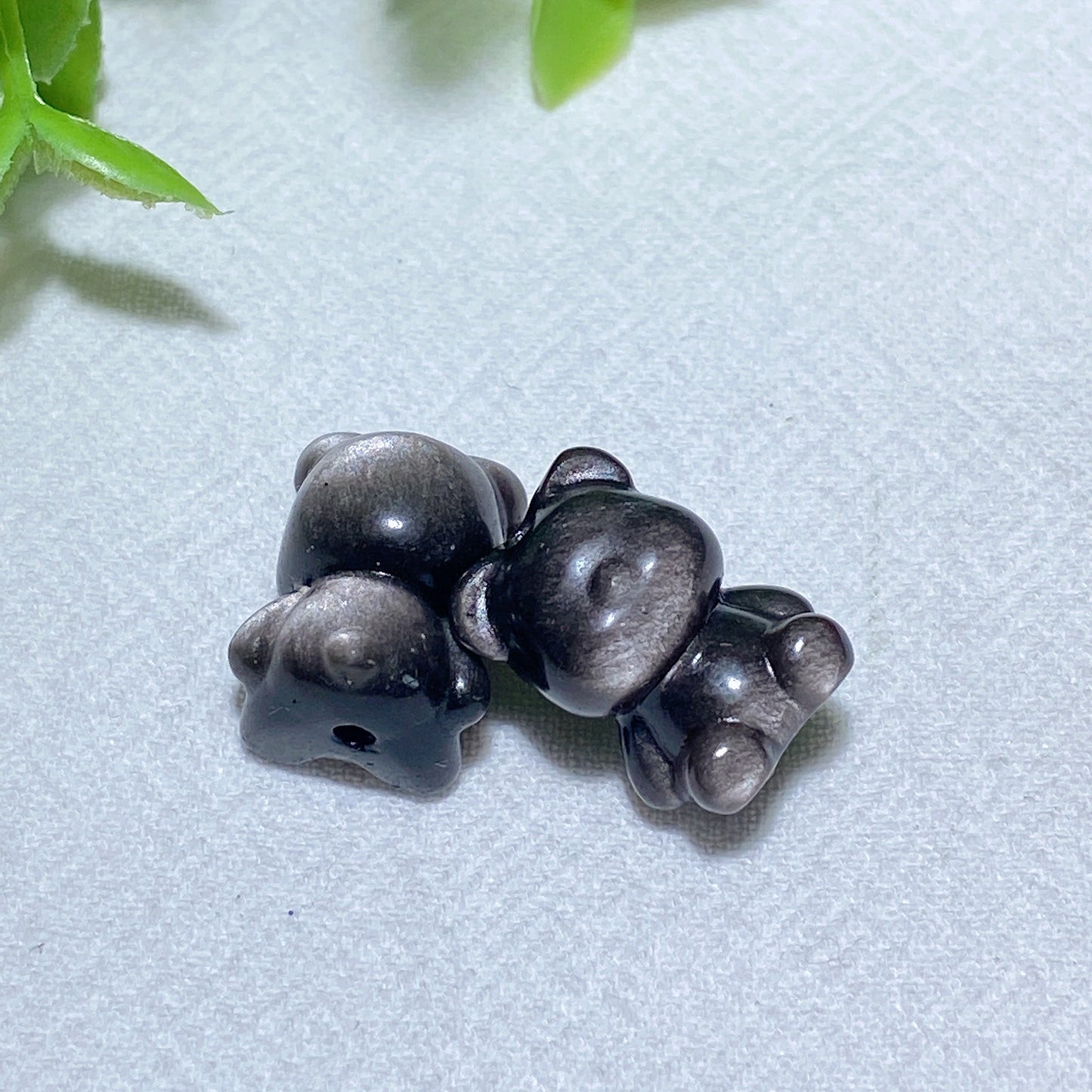 Drilled Mini Silver Obsidian Bear Bulk Wholesale