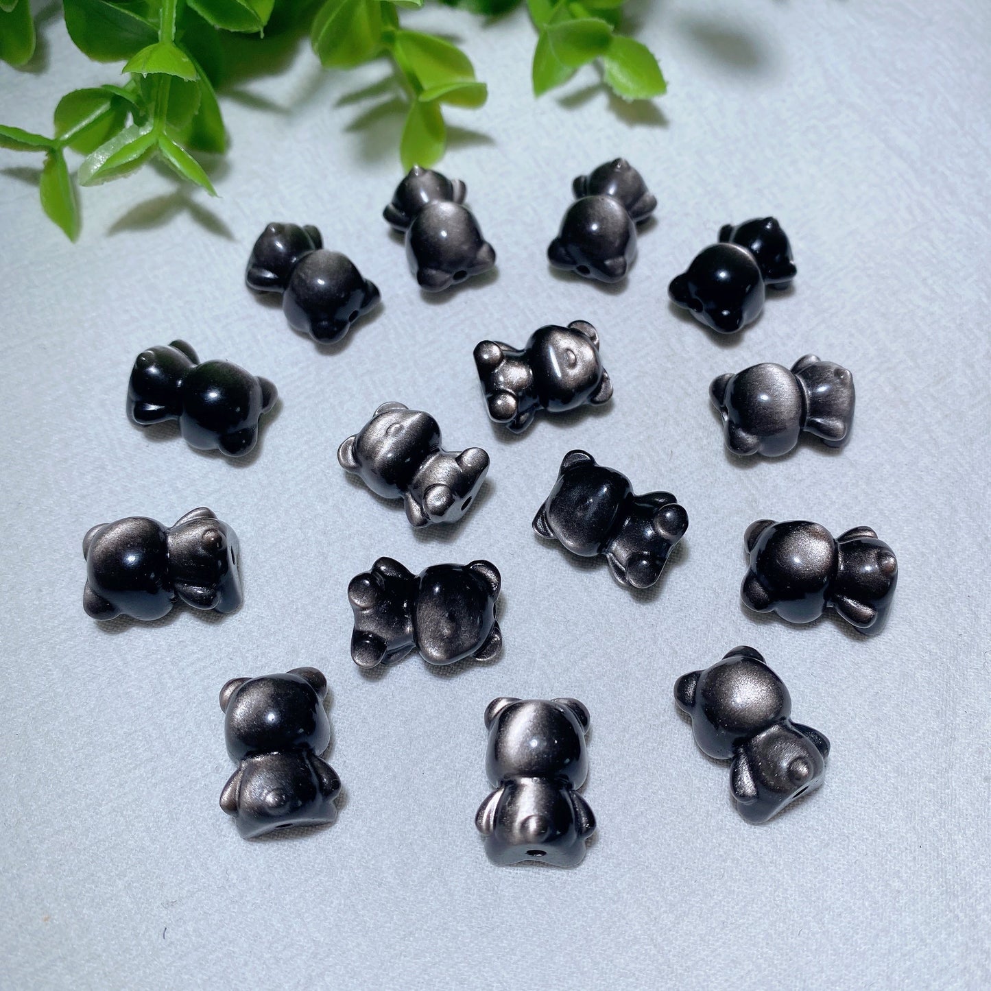 Drilled Mini Silver Obsidian Bear Bulk Wholesale