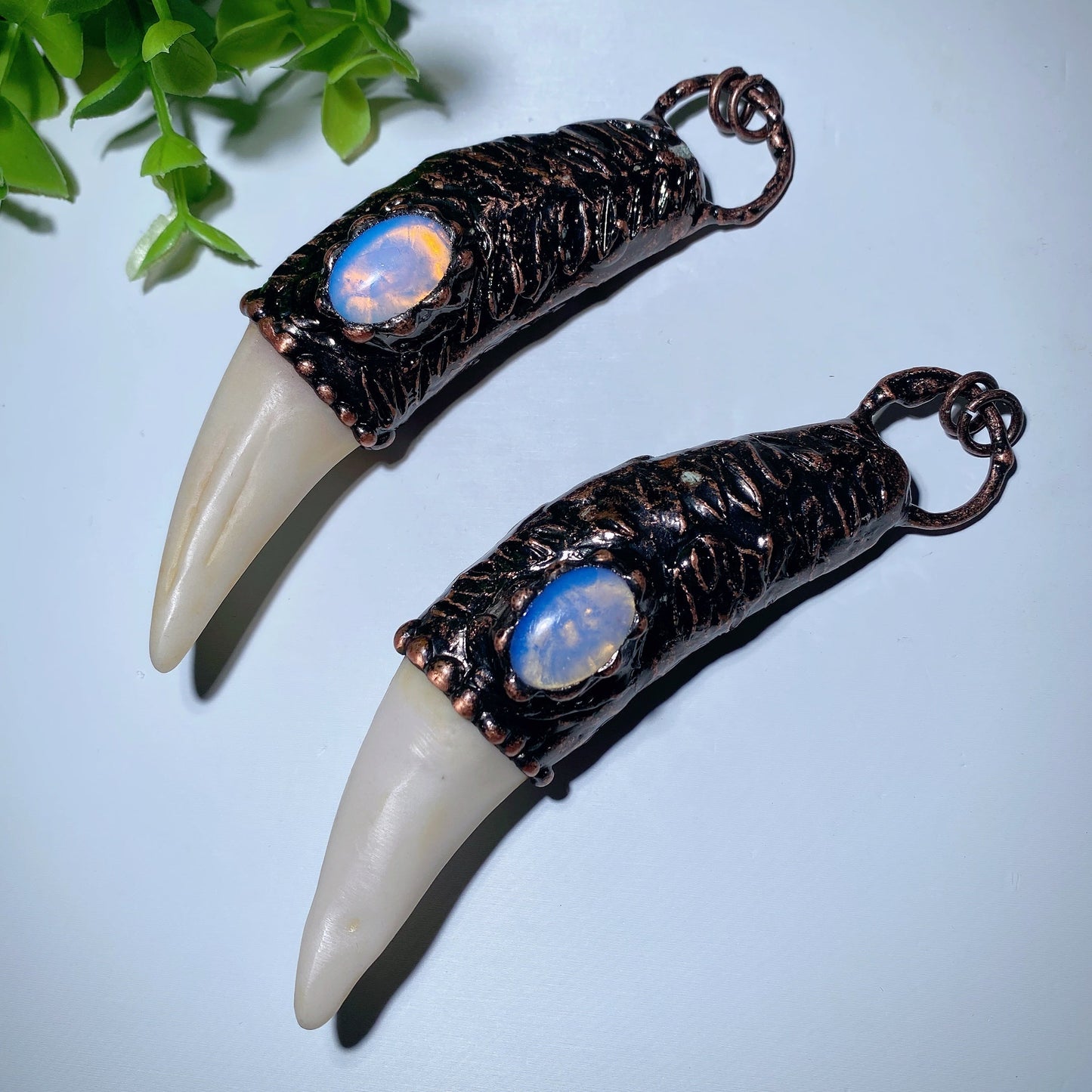 4.3" Tiger's Tooth with Opalite Pendant Bulk Wholesale