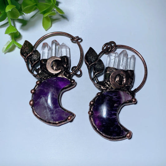 2.8" Dream Amethyst Moon with Clear Quartz Pendant Bulk Wholesale