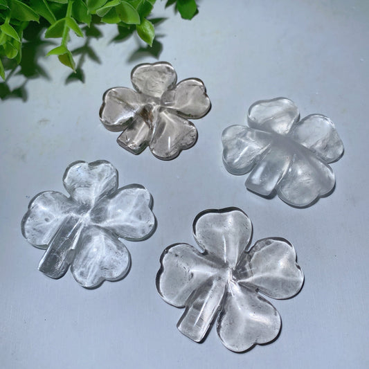 1.7" Clear Quartz Four-Leaf Clovers Carving Bulk Wholesale