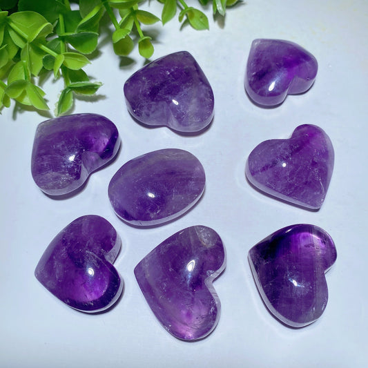 1.2"-1.5" Amethyst Heart Palm Carvings Bulk Wholesale