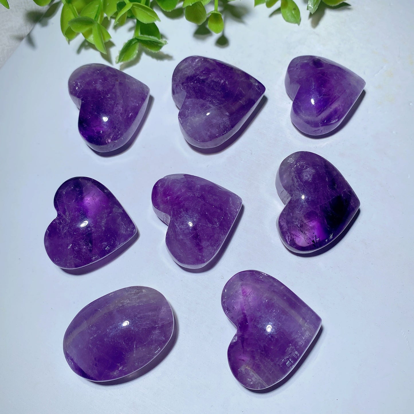 1.2"-1.5" Amethyst Heart Palm Carvings Bulk Wholesale