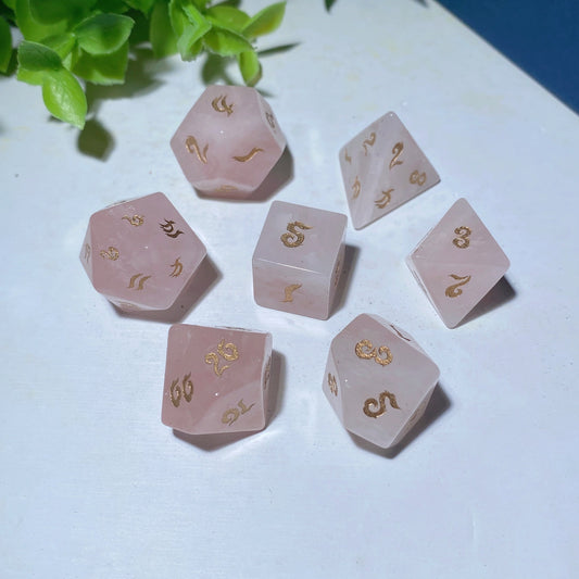 Rose Quartz Polyheadral Dice Set Bulk Wholesale