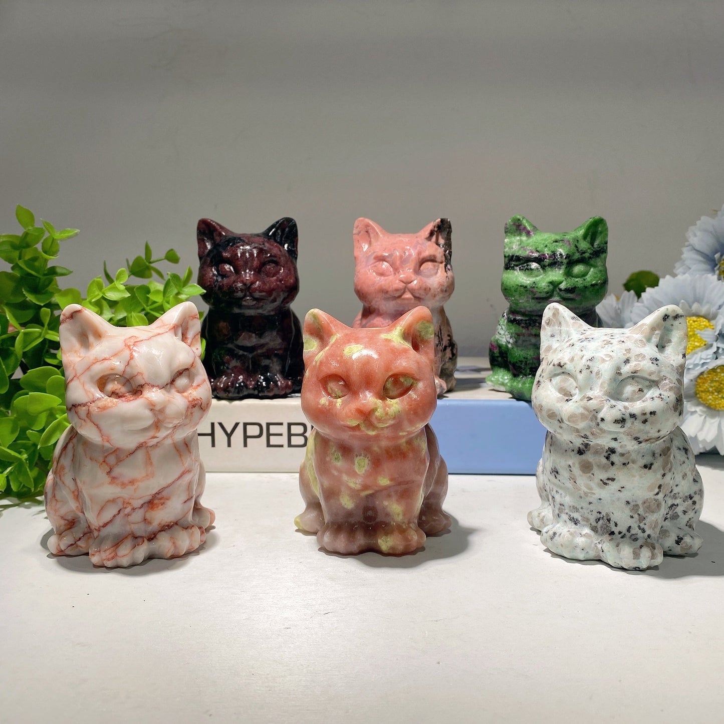 3.9" Mixed Crystal Cat Carvings Bulk Wholesale