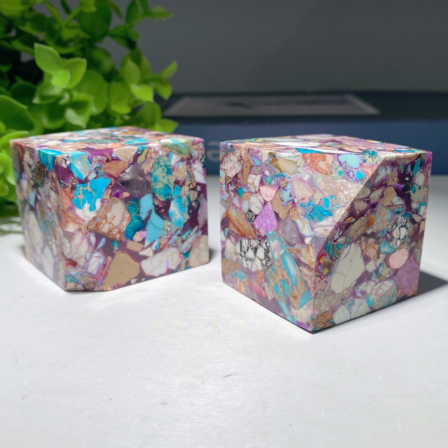 1.6" Glued Natural Turquoise Chips Cube Bulk Wholesale