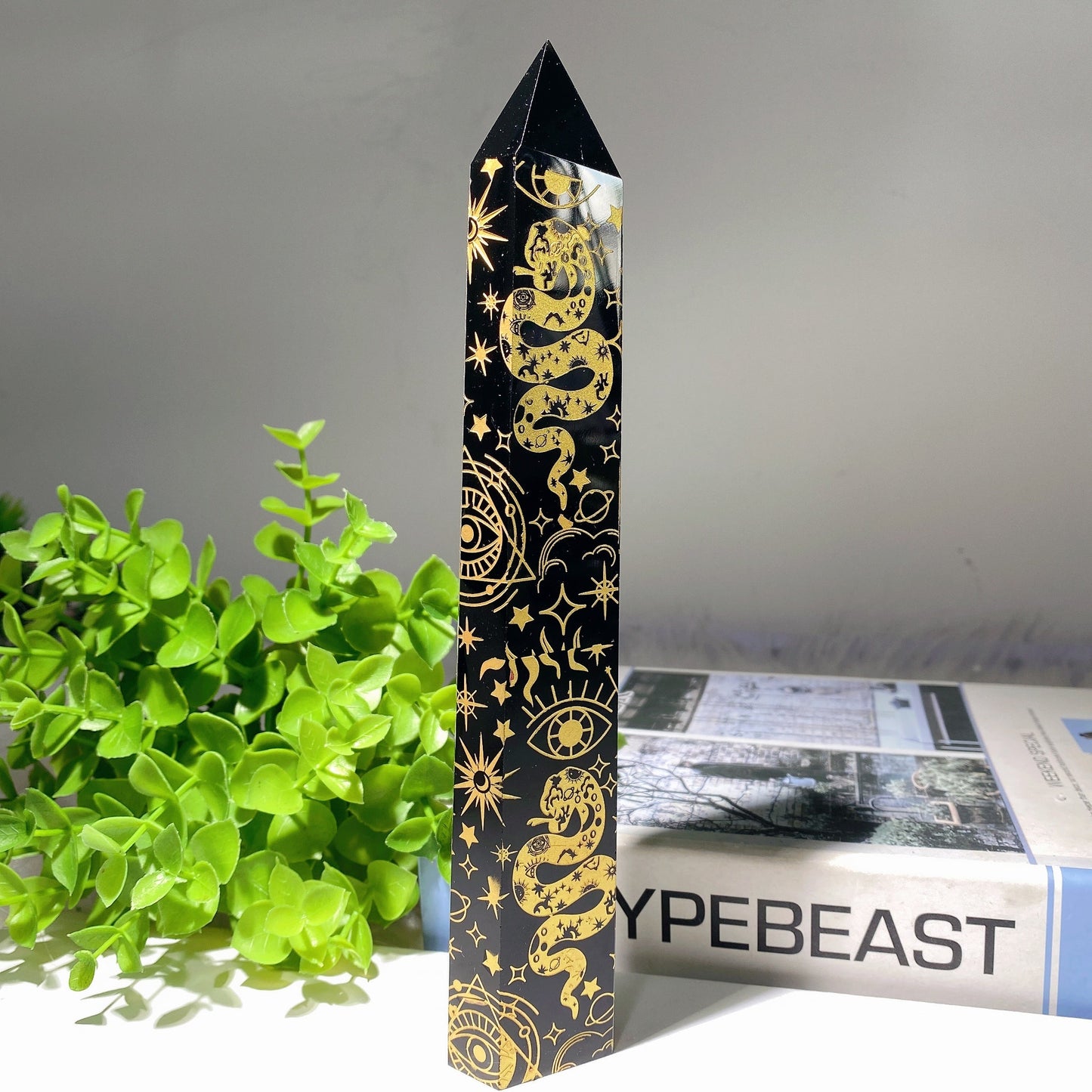 8.0" Black Obsidian Tower with Golden Printing Bulk Wholesale