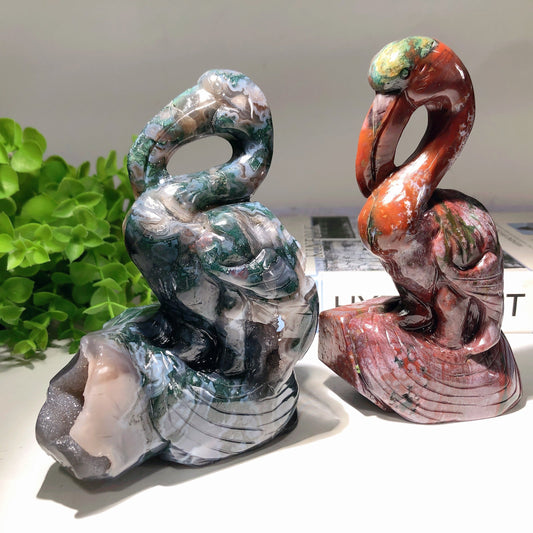 5.5"-6.5" Moss Agate Ocean Jasper Flamingo Carvings Bulk Wholesale