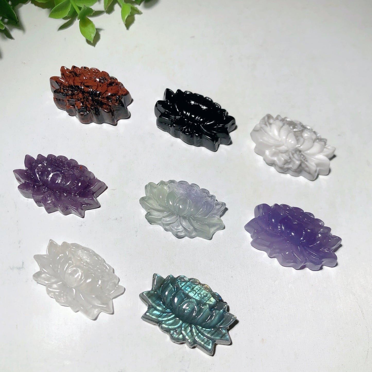 1.5" Mixed Crystal Lotus Flower Carvings Bulk Wholesale