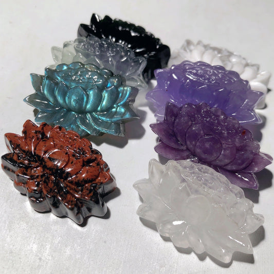 1.5" Mixed Crystal Lotus Flower Carvings Bulk Wholesale