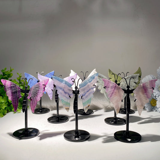 3.5" Mixed Crystal Butterfly Wings Carvings with Stand Bulk Wholesale