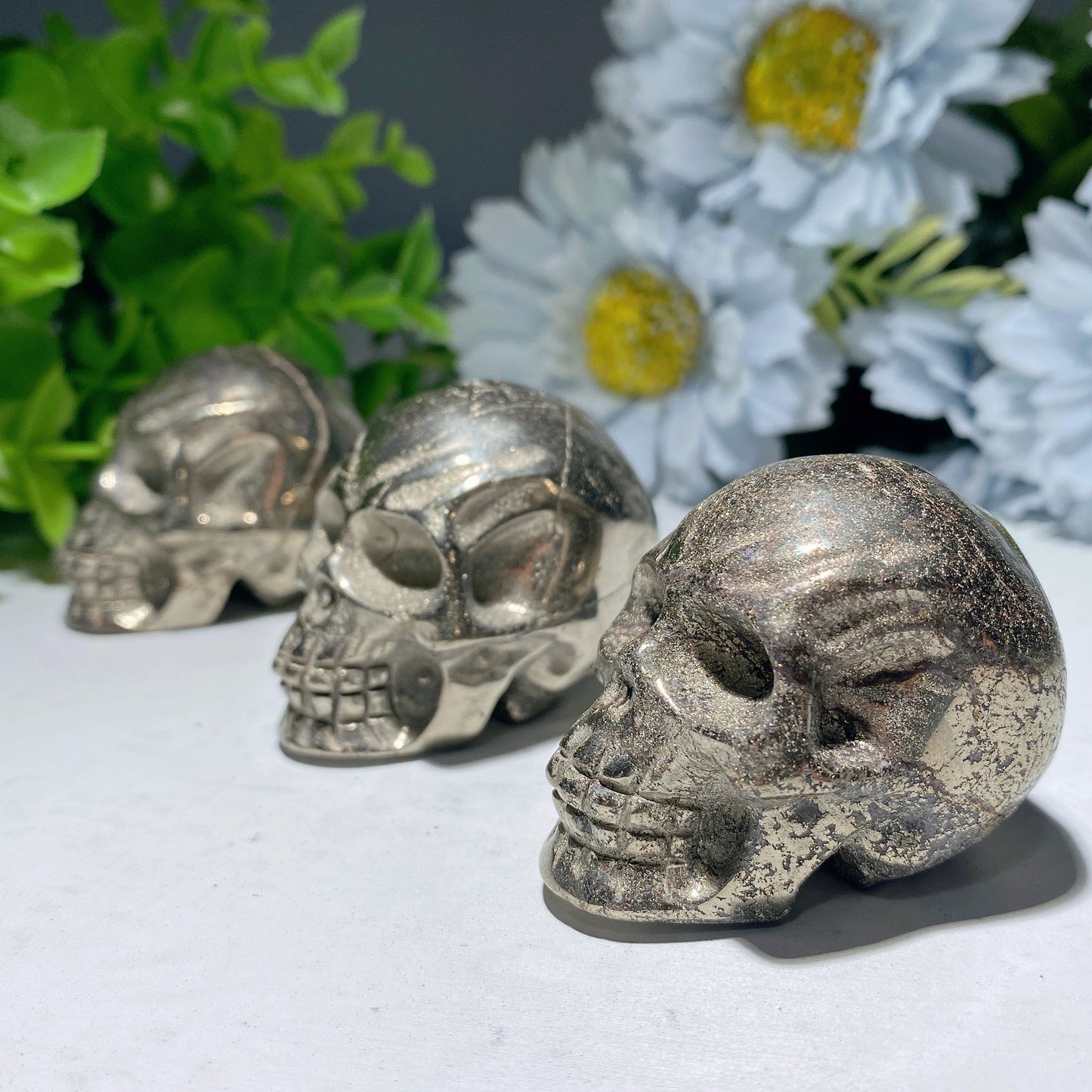 1.7" Pyrite Skull Carvings Bulk Wholesale