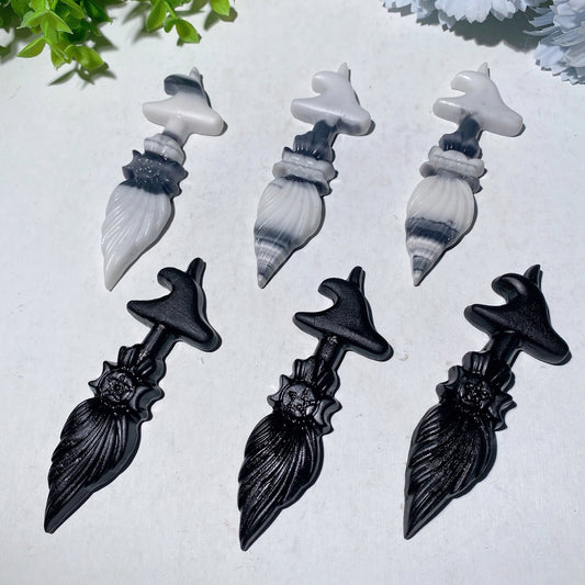 3.9" Black Obsidian Taiji Stone Witch's Broom Carvings Bulk Wholesale