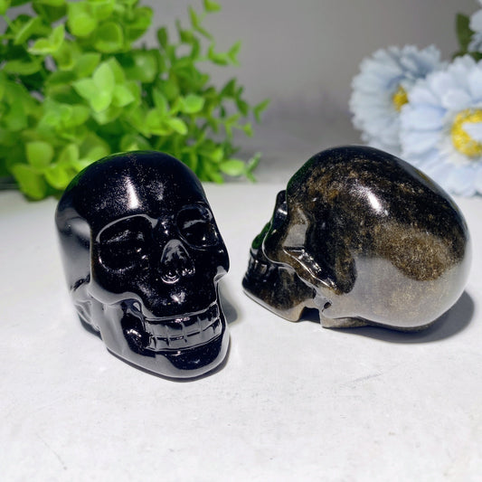 2.3" Golden Obsidian Skull Carvings Bulk Wholesale