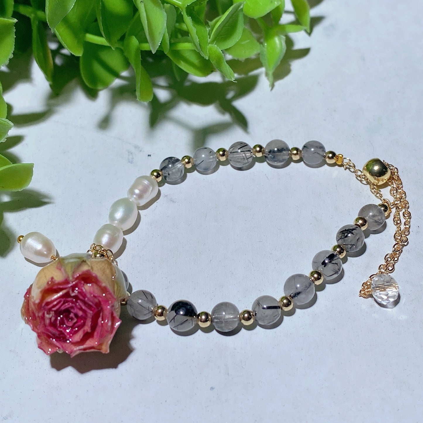 Mixed Crystal Pearl Rose Flower Adjustable Bracelet Bulk Wholesale