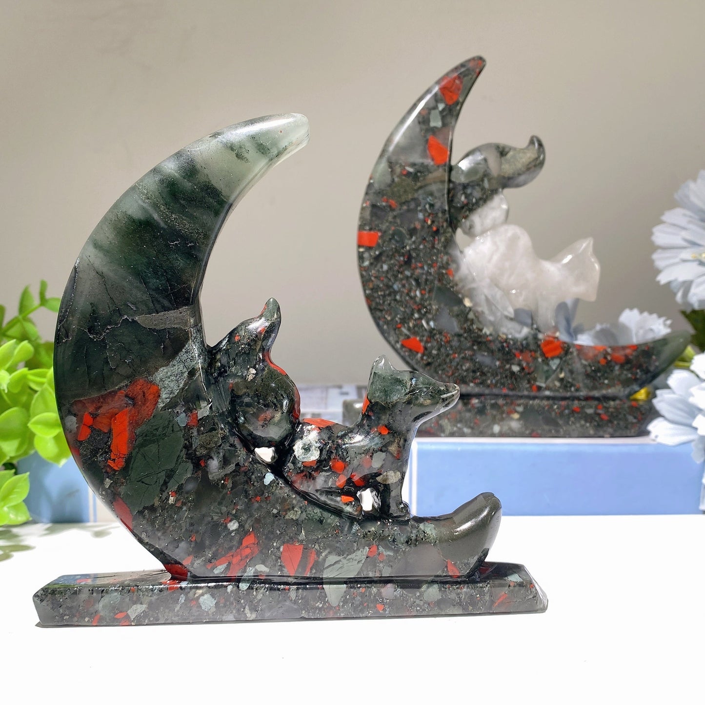 4.6"-6.0" Africa Blood Stone Moon Fox Carvings Bulk Wholesale